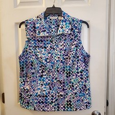 Chico's Weekends sz 2 geo print zip up vest casual resort beach summer artsy