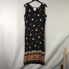 Lounge Dress Womens M Black Floral Maxi Rayon Belted Boho Sundress Comfy