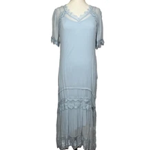 Sundance Gilda Lace Dress Womens S Blue Mesh Sheer Tiered Maxi Lined Boho NEW