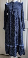 Women's Cottage Core Floral Maxi Dress Size Medium Blue Prairie Modest Pockets