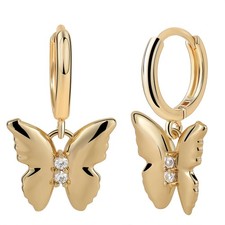 Butterfly Earrings for Women-14K Gold Plated Small, Gold/Butterfly