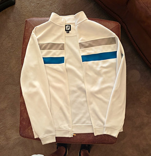 FootJoy Men’s Full Zip Colorblock Golf Jacket White/Blue/Beige Size L