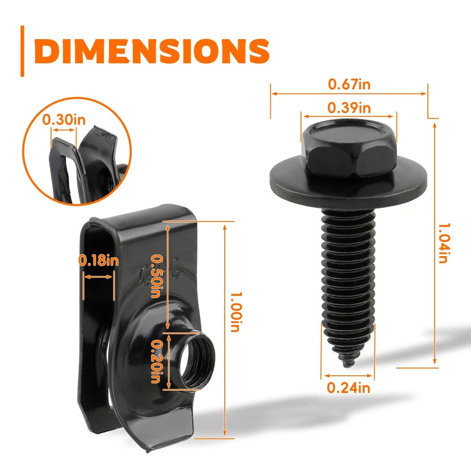 50 Pcs Body Fasteners - 25 Bolts & 25 U-Nut Clips 1/4-20 - Image 2 of 4