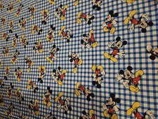 Disney Mickey Mouse On Blue Check 46 X 45 Cotton Quilt Fabric Craft Springs indu