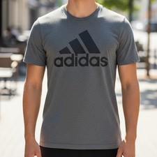 Adidas Mens Go-To Tee Grey Heather Graphic Logo Short Sleeve T-Shirt L 3583