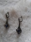 Art Deco Silver Earrings With Blue Stones And Marcasite Accents — photo 2
