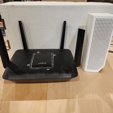 Linksys MR8300 mesh wifi router with Linksys WHW03 v2 mesh device.