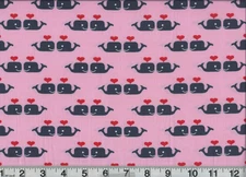 1 Yard Fabric Jack And Lulu Whales Hearts on Pink 44" Wide Quilt Shop Quality C