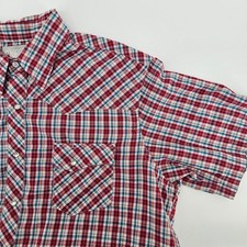 Wrangler Wrancher Western Snap Shirt Mens XL Red Blue Plaid Short Sleeve Western