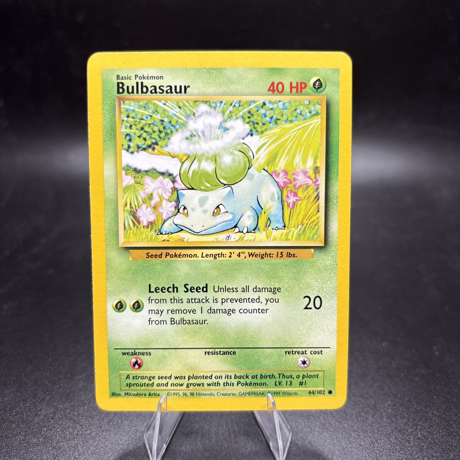 Pokemon TCG BULBASAUR - 44/102 - Base Set  - 1999 - NM Condition -j