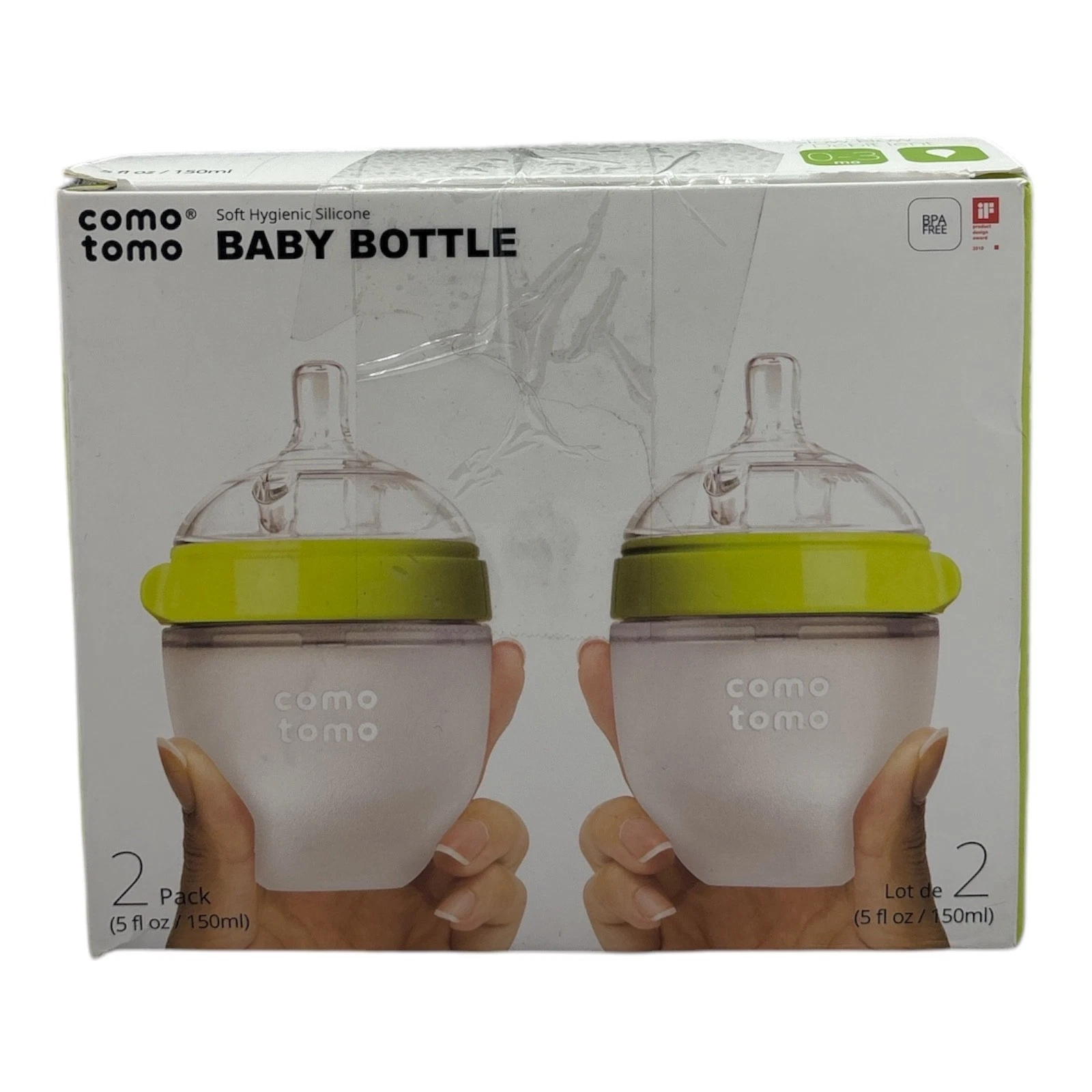 Comotomo Baby Bottles 2 Pack 5oz Green Slow Flow Silicone New Open Box BPA Free