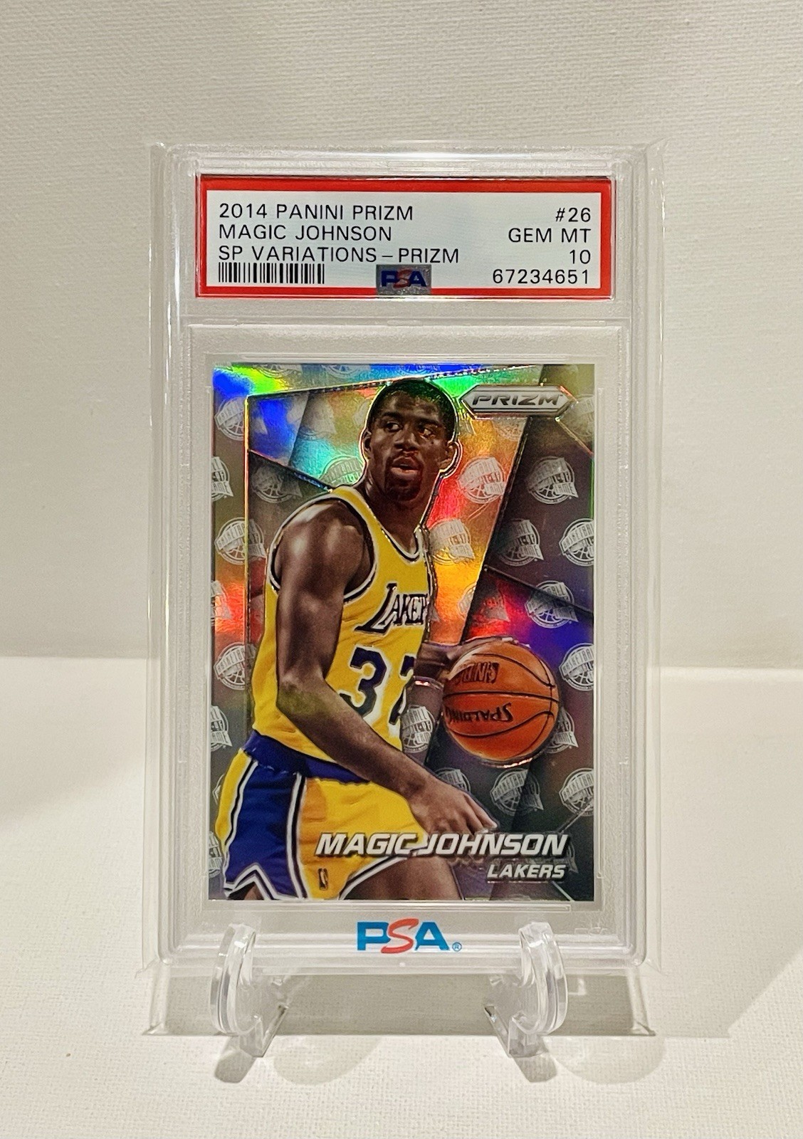 Magic Johnson 2014-15 Panini Prizm Hall Of Fame Silver Prizm #26 PSA 10