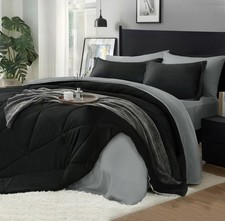 Queen Comforter Set 7 Pieces, Reversible Black Bed in A Bag