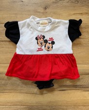 Vintage Disney Babies Minnie  Mickey Girls 6 - 9 Months Red Romper Sleeper 90s