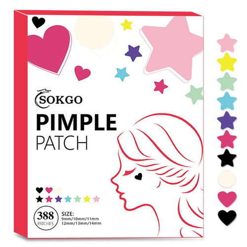 Pimple Patches for Face, 6 Size 388 Counts Acne Patches, Hydrocolloid Acne...