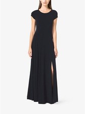 Michael Kors Sophisticated Minimalist Cap-Sleeve Flirty Front Slit Maxi Dress S