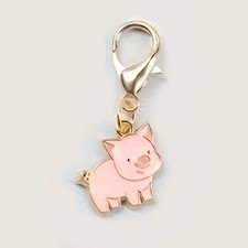 Mini Metal Pink Pig Piglet Farm Animal Charm Keyring Keychain Gift UK