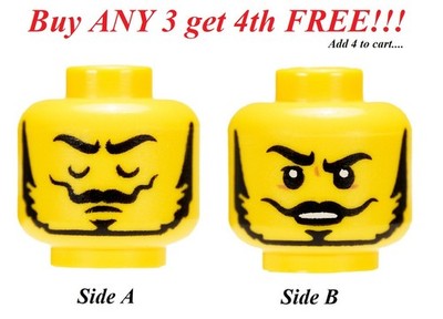  NEW LEGO Minifigure Minifig Dual Sided Head Face MALE Moustache Goatee Beard