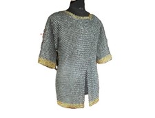 Medieval Chainmail Shirt   9mm Flat  Solid Ring Riveted Brass Trim Armor SCA