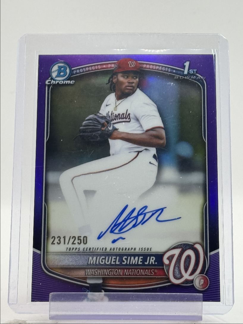 MIGUEL SIME JR. 2025 BOWMAN CHROME DRAFT 1ST PURPLE AUTO /250 Q0913