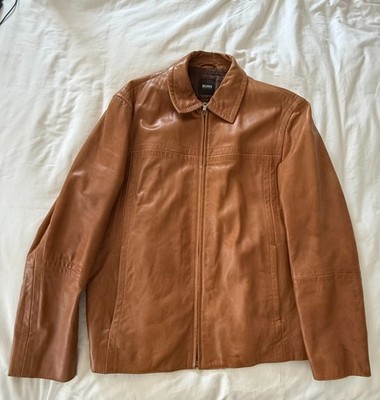 Hugo Boss Men's Tan Leather Jacket Size 50 EU (L/XL) 100% Lamb Leather Italy