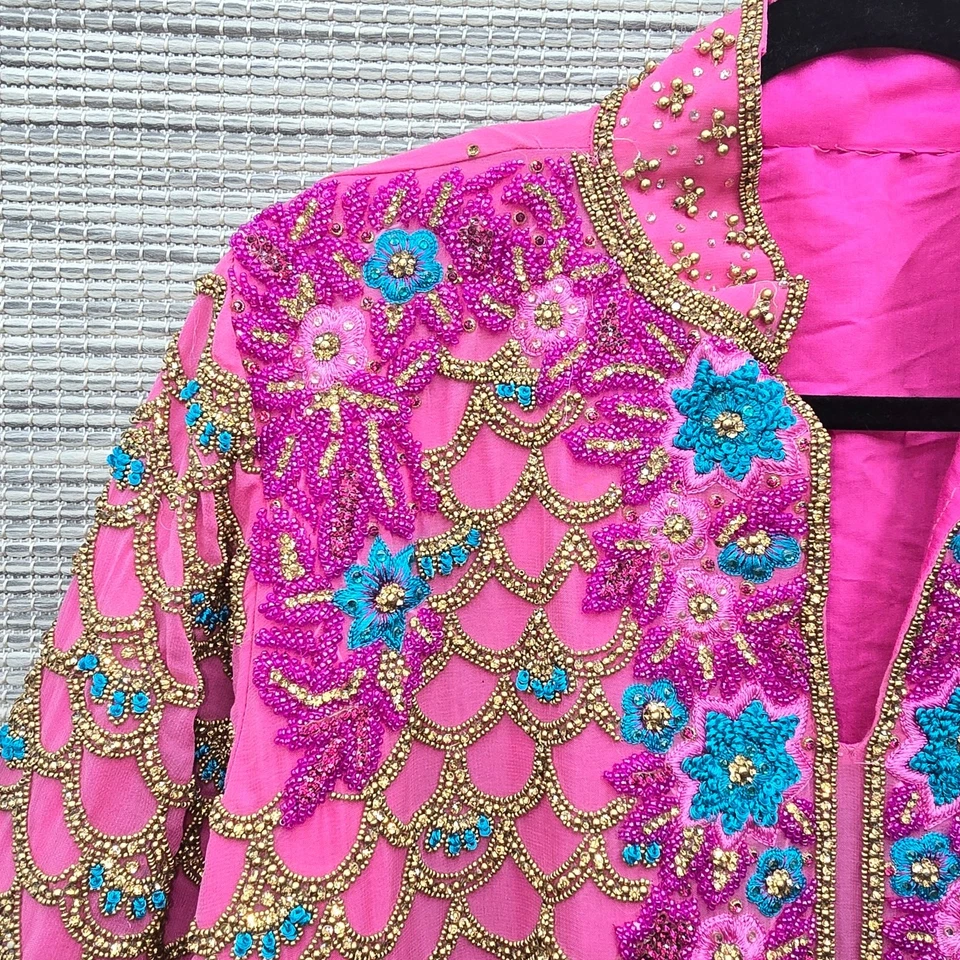 Caftán nupcial indio oro rosa con cuentas estrás sirena hada boho maximalista  Foto 3 de 4