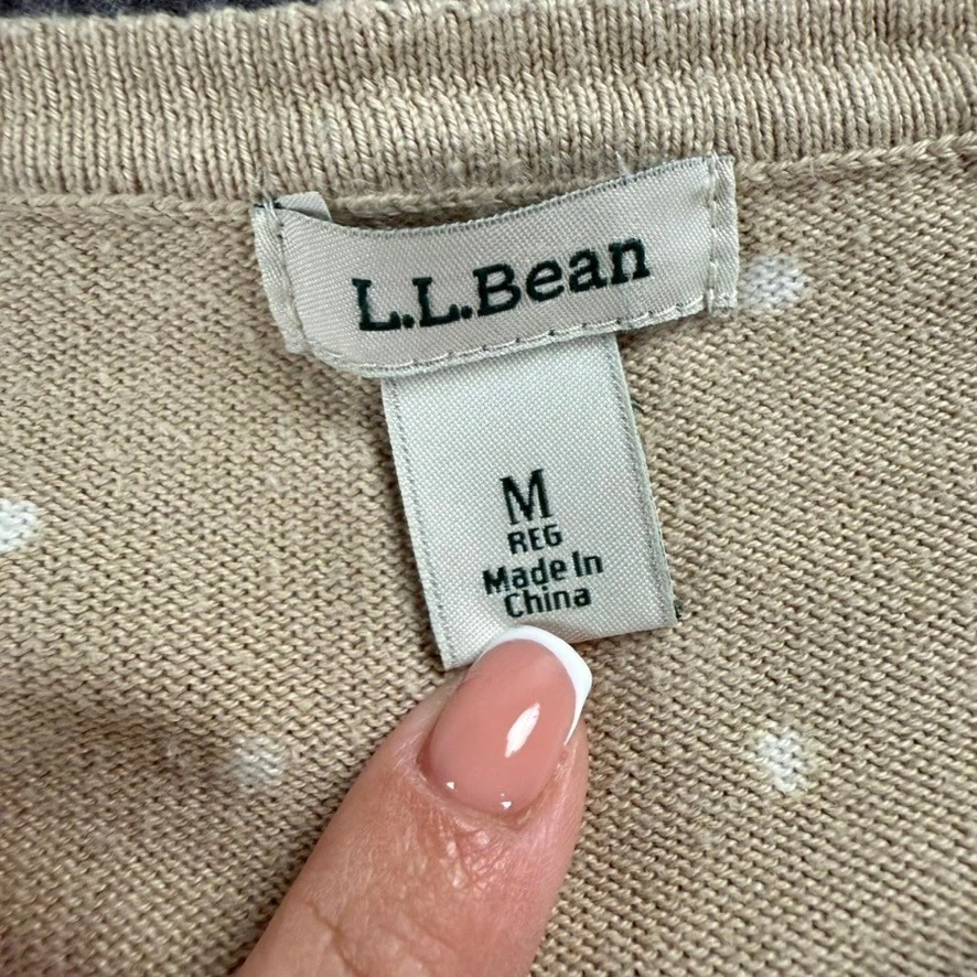 Cárdigan suéter L.L.Bean para mujer talla M beige blanco lunares algodón tejido top Foto 2 de 4