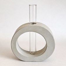 Modern Concrete Ring Propagation Vase Glass Tube Minimalist Bud Vase Gray