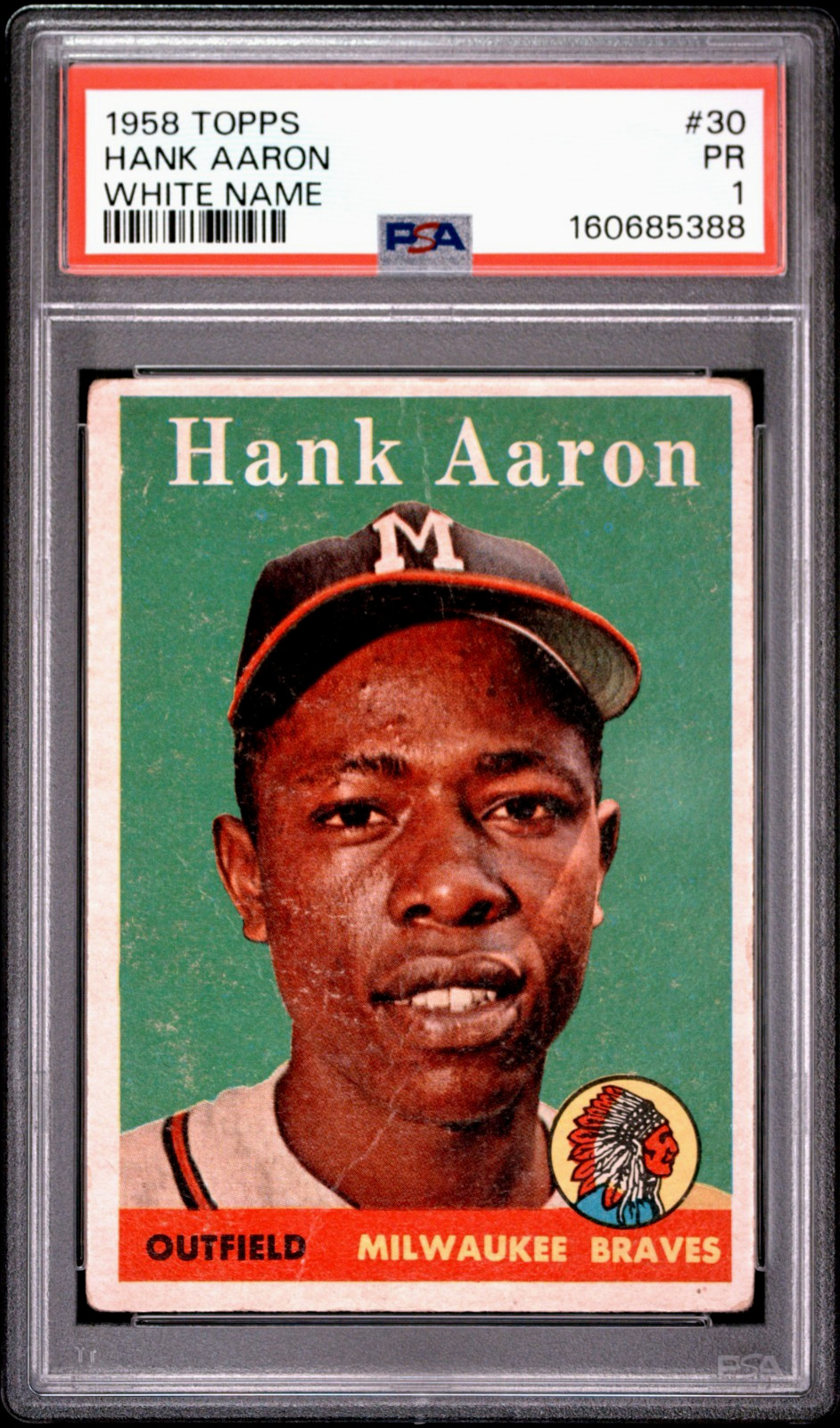 1958 TOPPS HANK AARON (WHITE NAME LETTERS)  #30  PSA 1