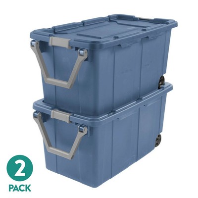 Sterilite Extra-Large Wheeled Industrial Storage Bin, 40 Gallon 2 Pack- Blue