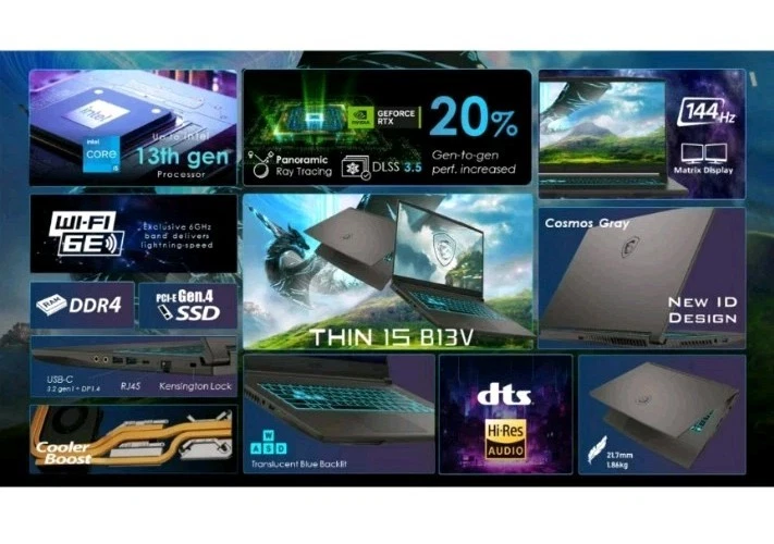 MSI Thin 15.6" FHD Gaming Laptop Intel i5-13420H RTX 4050-16GB DDR4 512GB SSD - Image 2 of 4