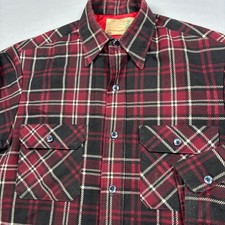 Sears Fieldmaster Flannel Shirt Mens Medium Red Plaid Quilted Lined Vintage 70s