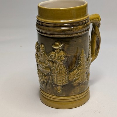 Vtg German Tavern Relief Ceramic Beer Mug Stein Alpine Village Chalet Scene