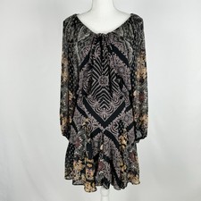 Free People Seven Wonders Boho Open Back Mini Dress Medium Black Paisley