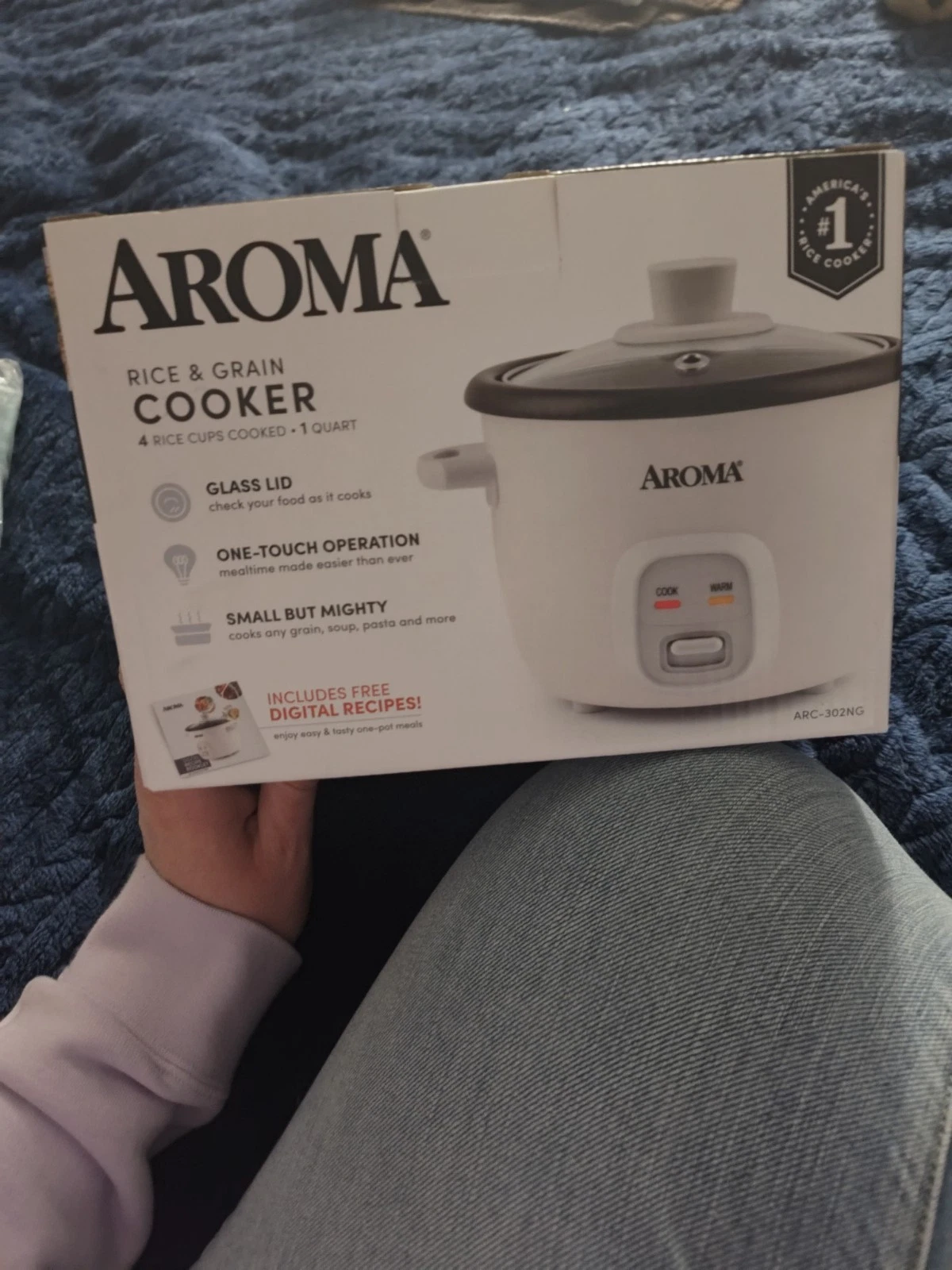 Housewares 4-Cups (Cooked) / 1Qt. Rice & Grain Cooker (ARC-302NG), White NEW