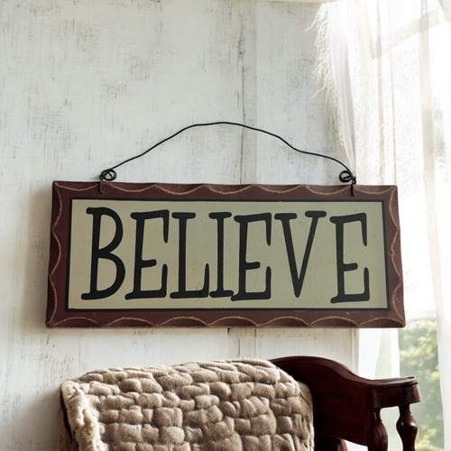 “Believe” MINI Wooden Plaque Wall Hang Faith Quote Sign 7.5in X 3in Pre Owned