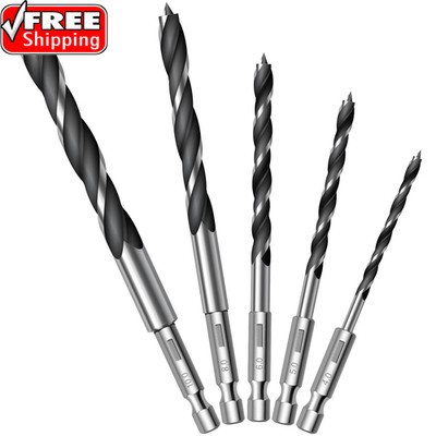 5-Piece Brad Point Drill Bit Set, 4mm-10mm Wood Drill Bits with 1/4'' Hex Shank,