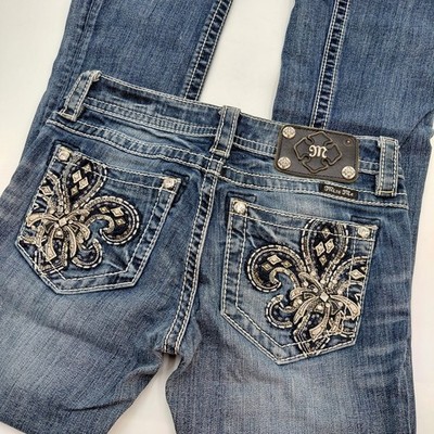 Women s Miss Me Jeans 26 Boot Cut Low Rise 29'' Inseam Embellished Western Read