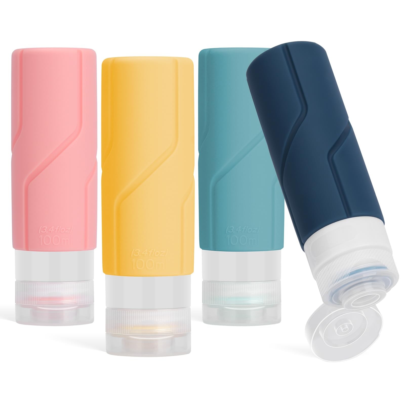 Alyvisun 4 Pack Silicone Travel Bottles for Toiletries [Refillable & Leak proof]