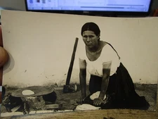 G25 Old MEXICO MEXICAN Postcard Woman Rolling Tortillas Axe Oven Real Photo Lady