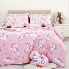 Kids Comforter Sets for Girls 6 Pieces Bedding Set for Teens Twin Pink Unicorn