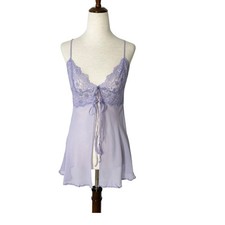 VINTAGE VICTORIA'S SECRET Silk Babydoll Nightie Size Small Y2K Flyaway Lace