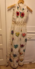 Vintage White Floral Embroidered Mexican Long Dress