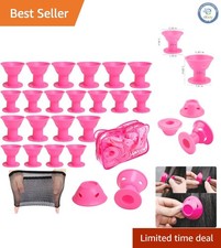 Hypoallergenic Dark Pink Silicone Hair Rollers - 40 Pcs Set for All Hair Types