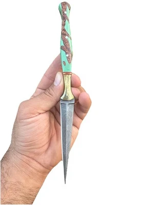 AJ SANITY Toothpick handmade Damascus Steel Double Edge Hunting dagger Knife Boot throwing