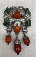 Marked 830 Denmark Silver Art Nouveau Brooch - 44.8g
