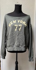 Doe. New York Off The Shoulder Green Sweatshi...