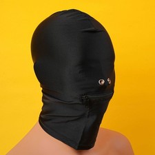 Bondage Hood Sensory Deprivation Headgear Mask with Zipper Harness Restraint SM
