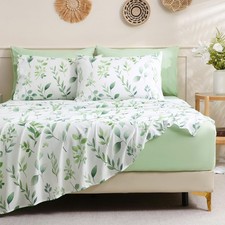Botanical 6-Piece Queen Bed Sheets Set, Boho Floral Print Brushed Microfiber ...