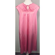 Vintage Vanity Fair Nightgown LG Pink Nylon USA Cap Sleeves Thread Embroidery